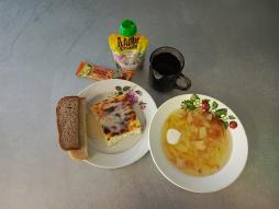 Неделя витаминизации 19.09.2025 Щи из свежей капусты, запеканка творожная, чай, хлеб ржаной, хлеб пшеничный, фруктовое пюре, батончик злаковый