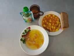 Неделя витаминизации 17.12.2025 Суп картофельный с крупой, жаркое по-домашнему, компот их сухофруктов, хлеб ржаной, хлеб пшеничный, фруктовое пюре