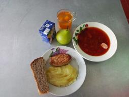 Неделя витаминизации 16.09.2025 Борщ из свежей капусты, картофельное пюре, котлета рыбная, компот из свежих плодов, хлеб ржаной, хлеб пшеничный, груша, сок